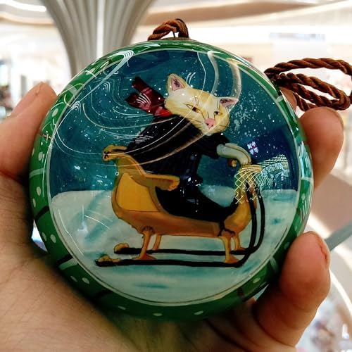 OKEA Ski Cat Green Inside Painted Glass Ornament