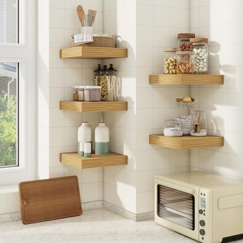 Fuqing Floating Shelves Wall Mounted Oak 65 Inch Set of 3