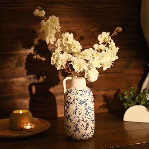 Blue and White Ceramic Vase with Crackle Glaze