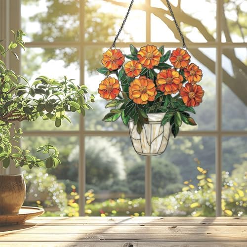 Widoteo Marigold Basket Acrylic Hanging Decor