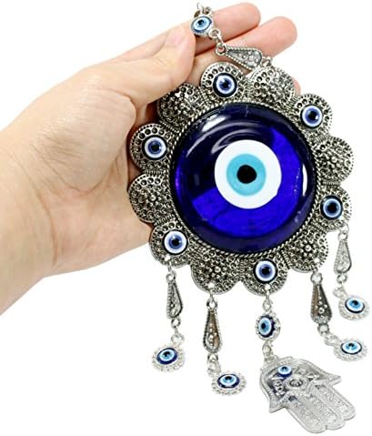 Turkish Blue Evil Eye Flower Hamsa Wall Hanging Charm