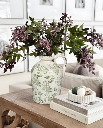 9 Inch Ceramic Green and White Vase for Centerpieces
