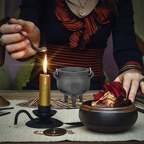 BESTonZON Triple Moon Cast Iron Cauldron with Lid Halloween Decor