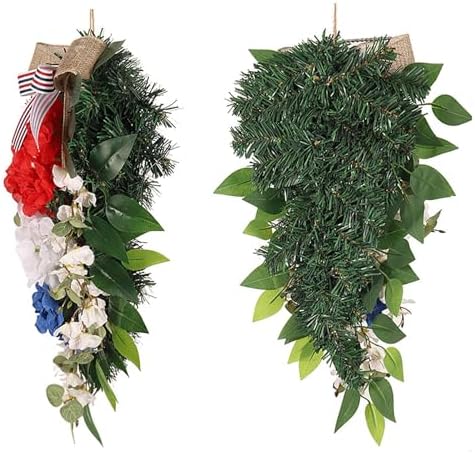 197inch Patriotic Teardrop Wreath Red White Blue Hydrangea