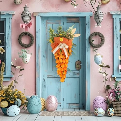 Easter Tulip Swag Decor with Bunny Handmade Wreath