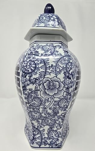 14 Inch Classic Blue and White Porcelain Ginger Jar Vase