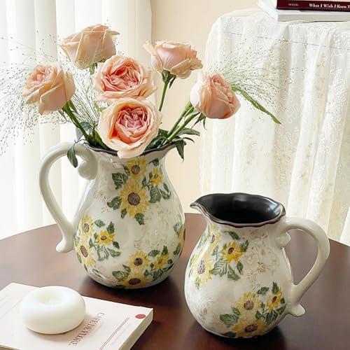 Ceramic Rustic Sunflower Vase for Home Decor