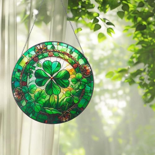 10 Piece Stained Glass Shamrock Sun Catcher Decor