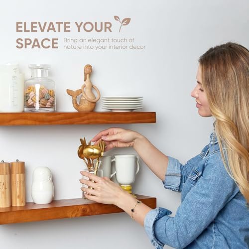 Homeforia 60 Inch Floating Honey Oak Shelves Set of 2