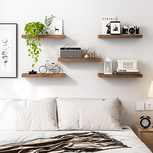 Fixwal 158in Floating Shelves Rustic Brown 5 Pack