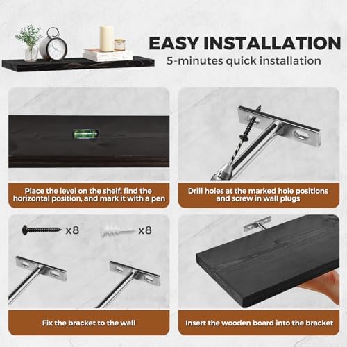 Floating Wall Shelves 2 Pack Rustic Black 16 Inch