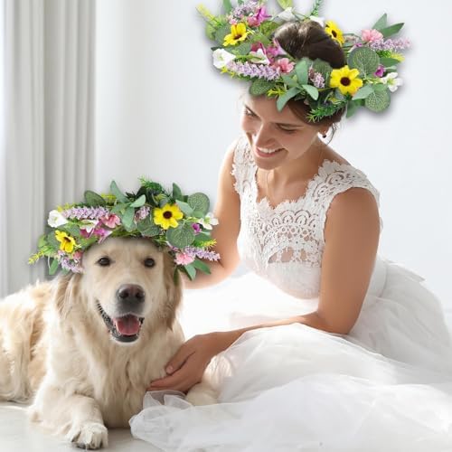 4Pcs Artificial Summer Floral Wreath with Hanging Ribbon