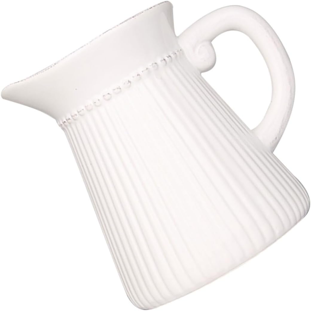 Unomor 1pc Elegant White Ceramic Flower Vase with Textured Design