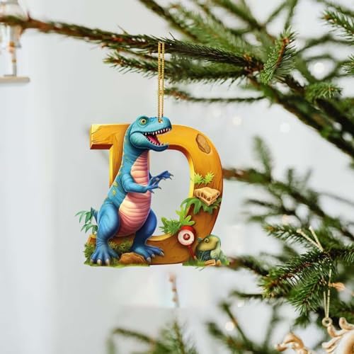 Christmas Dinosaur Alphabet Letters Hanging Ornament A-Z Decor