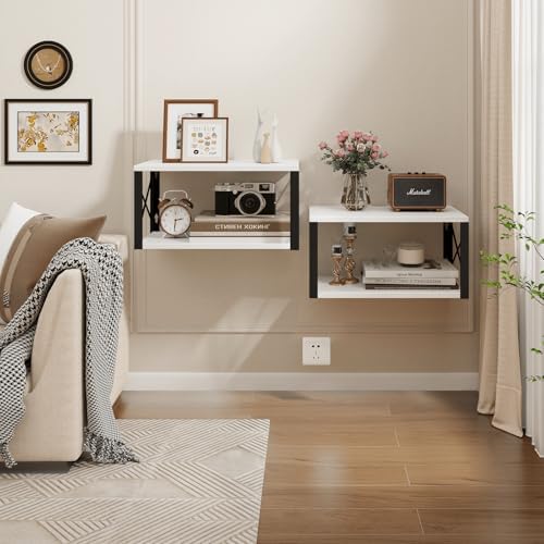 Homode Floating Night Stand White Modern Wall Mount Shelf