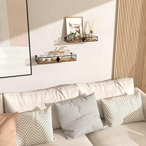 MEBRUDY Floating Shelves Set of 2 Rustic Wall Shelves with Rhombic Design