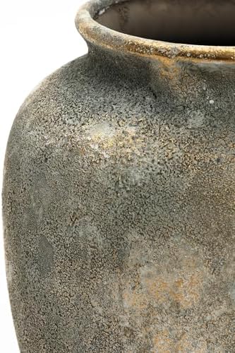 LuxenHome Rustic Ceramic Floor Vase with Gold and Brown Accents