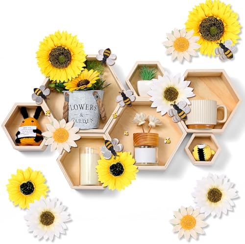 Pinkunn 45 Pcs Honeycomb Wall Shelf Set