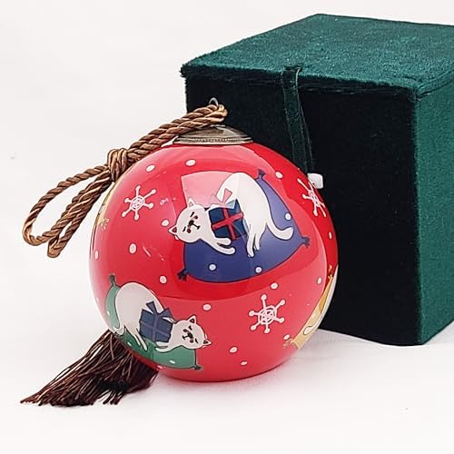 Handcrafted Painted Glass Ornament with Gift Box Sleepy Kitten Decor