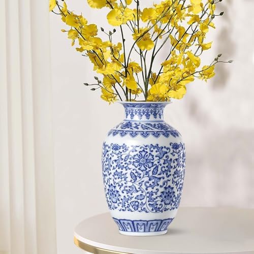 9 Inch Blue and White Ceramic Vase with Lotus Pattern
