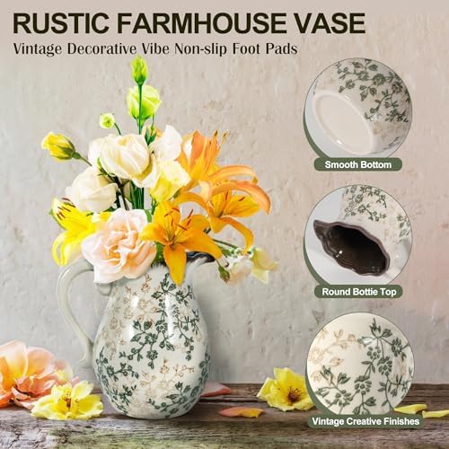 Rustic Ceramic Vase with Crackle Glaze Farmhouse Decor 1