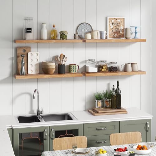 Venusmiles Rustic Elm Wood Floating Shelves Set of 2