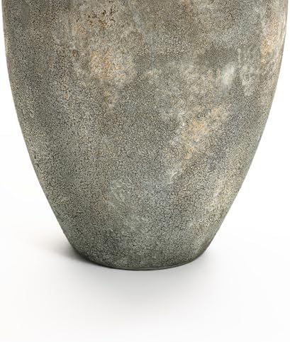 LuxenHome Rustic Ceramic Floor Vase with Gold and Brown Accents