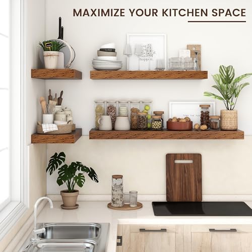 Venusmiles 36 Inch Wide Floating Wall Shelf - Brown