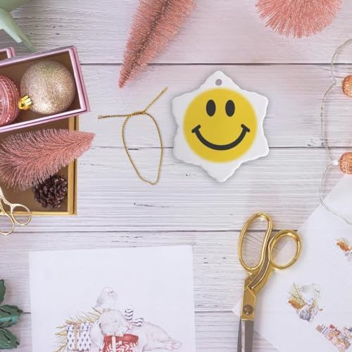 3dRose Yellow Smiling Face Porcelain Ornament