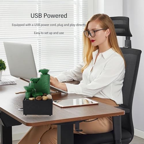 Tabletop Fountain with LED Light and Stones for Office and Bedroom