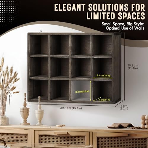 Flexzion 12-Compartment Floating Wooden Shelf