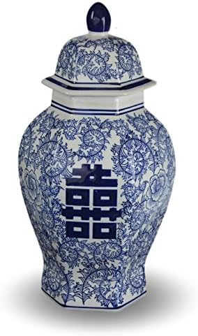 14 Inch Classic Blue and White Porcelain Ginger Jar Vase
