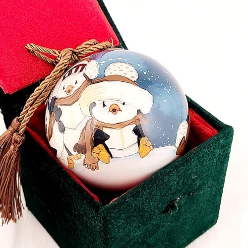 Honeylet Inside Painted Glass Penguin Ornament