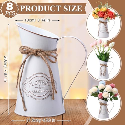 Chumia 8 Pcs White Metal Pitcher Vase Decor