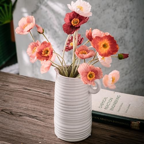 White Ceramic Vase with Handle Modern Farmhouse Decor