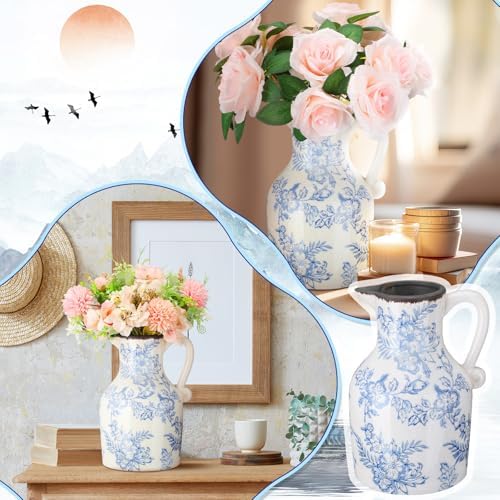 Blue and White Ceramic Vase Retro Chinoiserie Decor