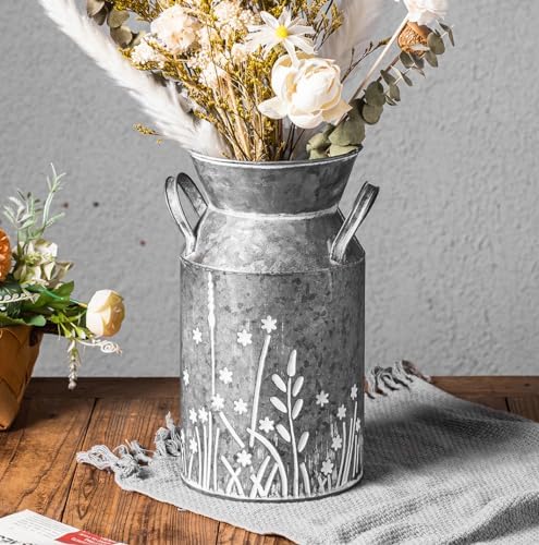 Vintage Galvanized Metal Milk Can Flower Vase