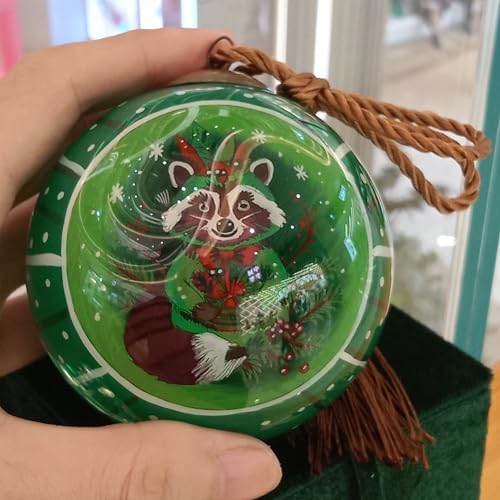 Hand-Painted Glass Ornament with Premium Gift Box Raccoon G Art