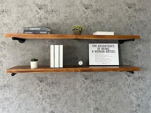 Industrial Pipe Wall Wood Shelves 48 Brown 12 Thick