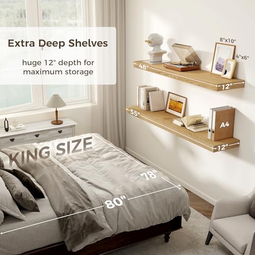 48 Inch Floating Shelf with 12 Inch Depth for Wall Storage