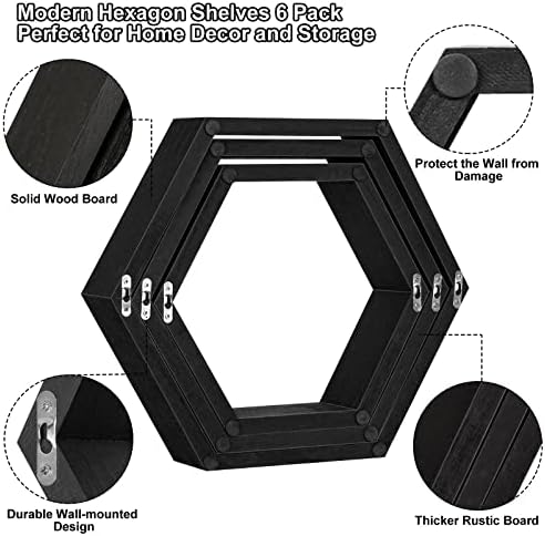 CADUKE Hexagonal Floating Shelves Set of 6 Black