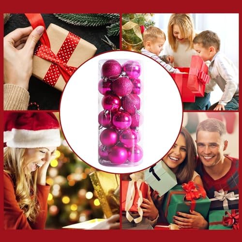 24Pcs Hot Pink Shatterproof Christmas Ball Ornaments