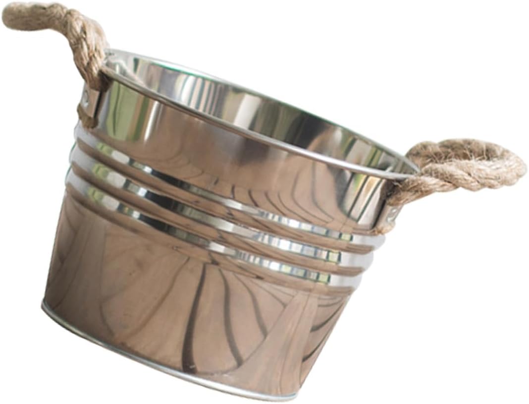 BESPORTBLE Rustic Bucket Vase with Hemp Rope Handle