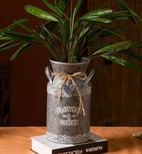 TIMRIS Vintage Galvanized Metal Milk Can Vase