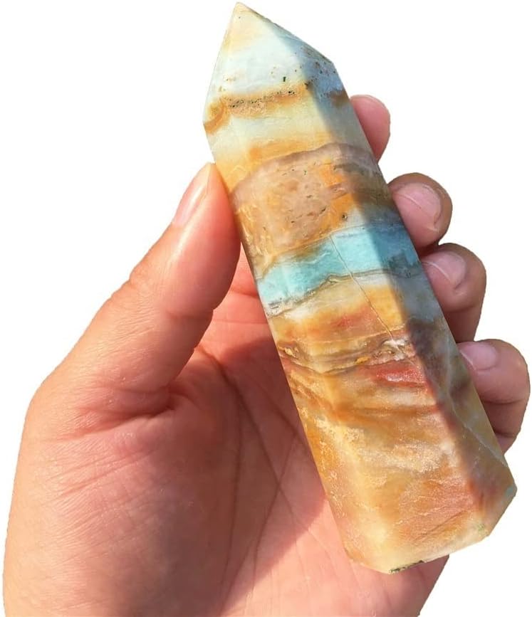PEKMAR Natural Polished Amazonite Obelisk Crystal for Home Decor