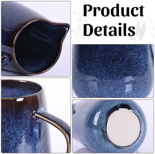 Blue Ceramic Pitcher Vase with Handles for Home Decor