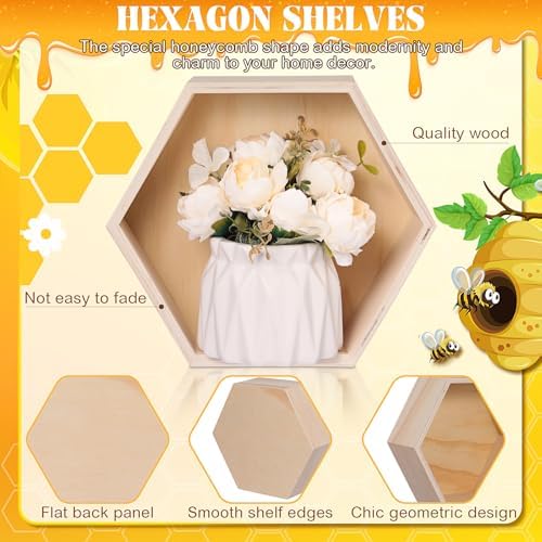 Pinkunn 45 Pcs Honeycomb Wall Shelf Set
