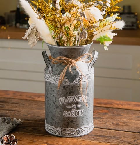 TIMRIS Vintage Galvanized Metal Milk Can Vase