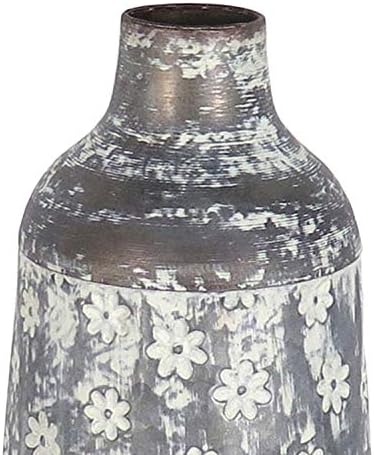 Rustic Whitewashed Floral Galvanized Metal Decorative Vase
