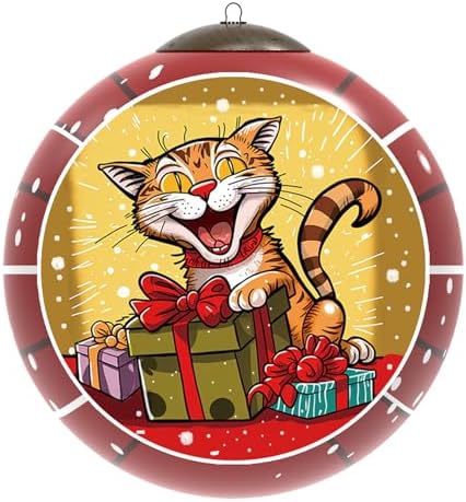 Handmade Painted Glass Ornament with Premium Gift Box Unique Cat Design Collectible